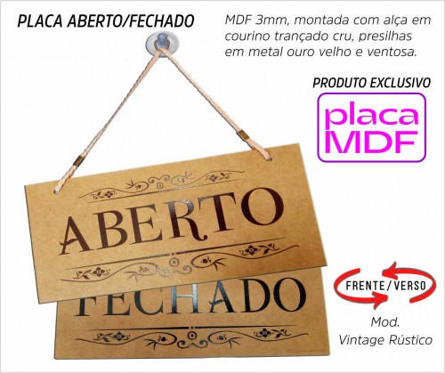 Placa Aberto Fechado Mod. Vintage Rústico