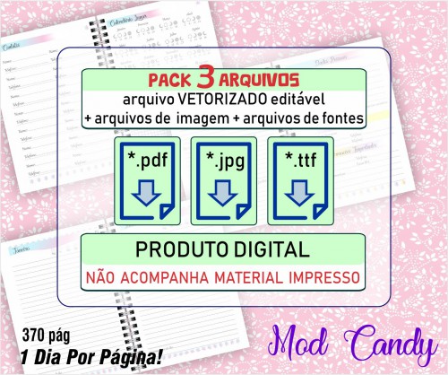 PACK de Arquivos Para Agenda Permanente Fem A5 Mod.Candy Vetorizado .PDF