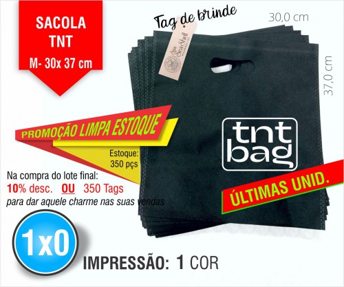 Sacola TNT M 30x37 Preta + TAG
