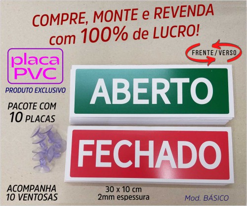 10 Placas Aberto/Fechado Mod. Básico 30x10cm Para Revender