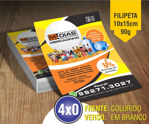 Impressão 1.000 Panfletos 10x15cm | 4x0 (Sem Arte)