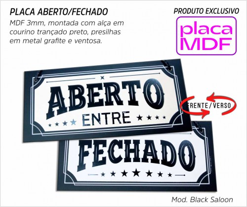 Placa Aberto Fechado Mod. Black Saloon