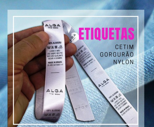 500 Etiquetas de Cetim 22mm Preta impressão Branco