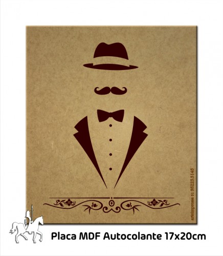 Placa WC Masculino em MDF Autocolante - Linha Vintage 17x20cm